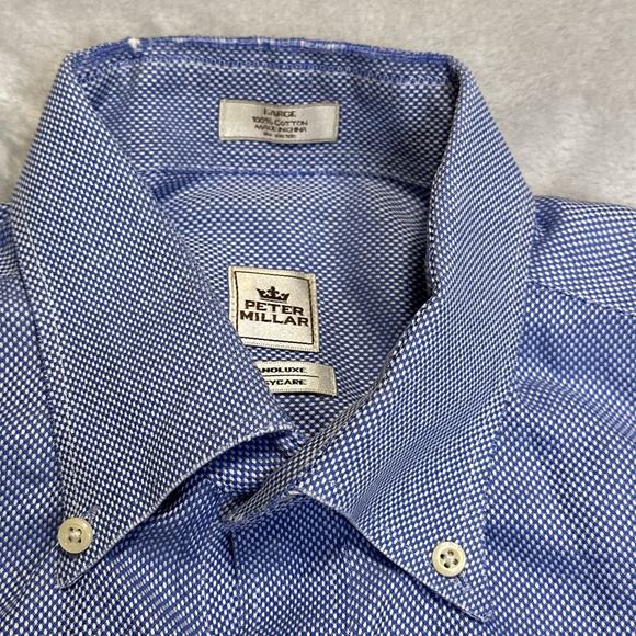 Peter Millar Shirt Mens L Blue Nanoluxe Easy Care Button Down Casual Cotton READ - Picture 3 of 12